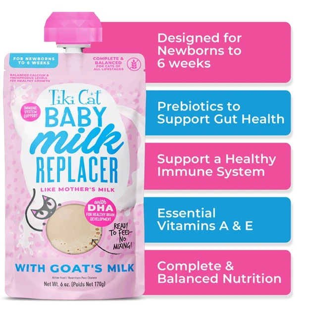 Tiki Cat Baby Milk Replacer with Goat’s Milk for Kittens 6 oz