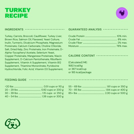 Turkey Recipe Gently Cooked Frozen Fresh Dog Food 8.82 oz