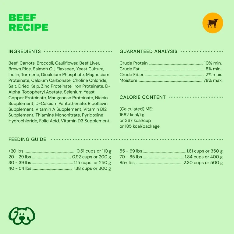 Beef Recipe Gently Cooked Frozen Fresh Dog Food 8.82 oz