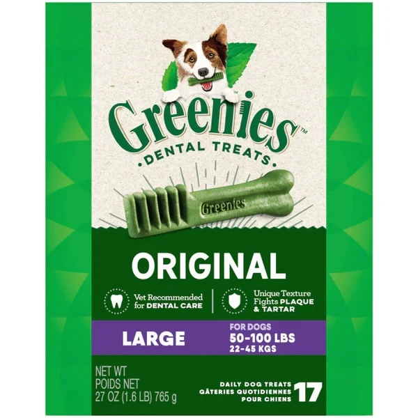 Natural Dog Dental Care Chews Oral Health Dog Treats Original Large 27 oz | 17 Pack