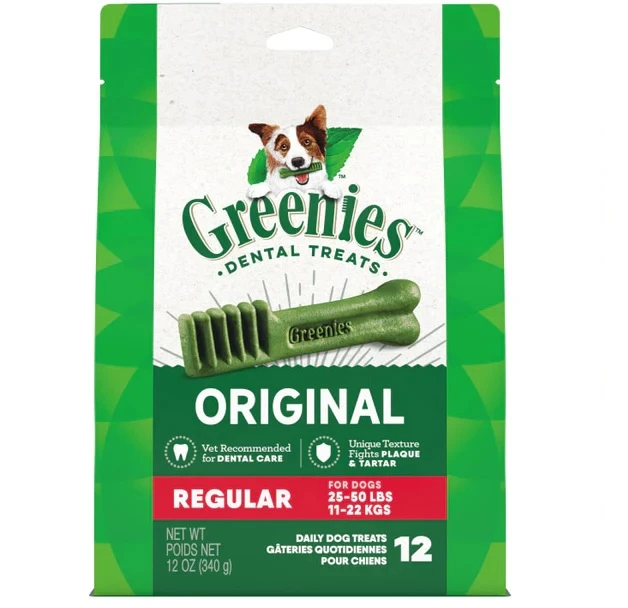 Natural Dog Dental Care Chews Oral Health Dog Treats Original Regular 12 oz | 12 Pack