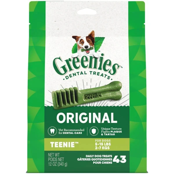 Natural Dog Dental Care Chews Oral Health Dog Treats Original Teenie 12 oz | 43 Pack