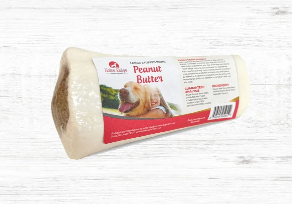 Bully Bone Stuffed Peanut Butter Dog Chew Treat Large 6"