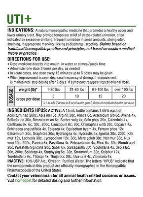 UTI+ Urinary Tract Infection Natural Homeopathic Remedy for Pets 15 ml