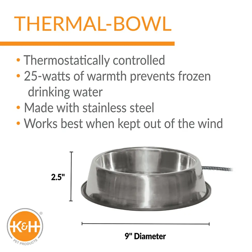 Thermal-Bowl Heated Outdoor Water Bowl Stainless-Steel 120 oz