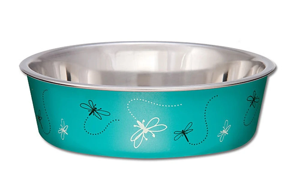 Bella Bowl Stainless-Steel Dog Bowl Dragonflies Turquoise Large