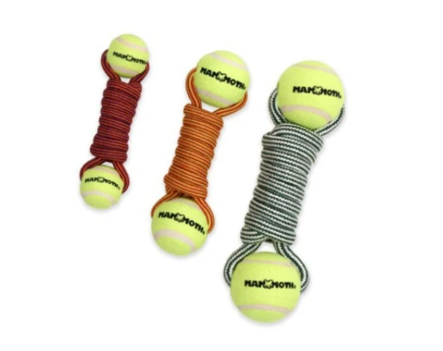 Flossy Chews Extra Twister Bone with Tennis Balls Dog Rope Toy Medium 9"