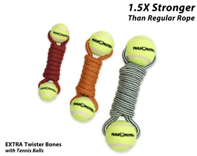 Flossy Chews Extra Twister Bone with Tennis Balls Dog Rope Toy Medium 9"