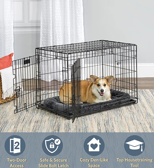 Contour Dog Crate Double Door Folding Black 36"