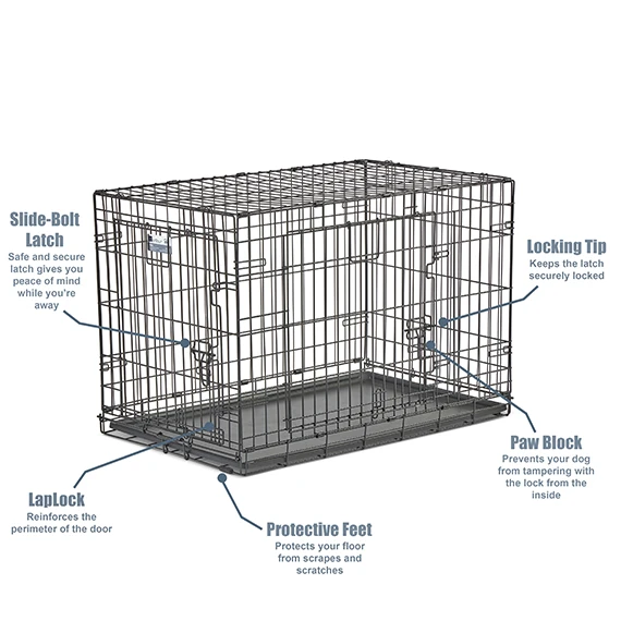 Contour Dog Crate Double Door Folding Black 36"