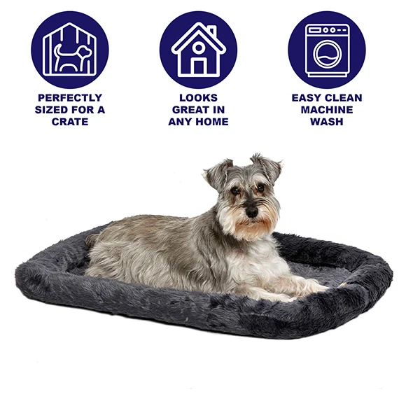 QuietTime Bolster Bed Plush Gray Dog 22"