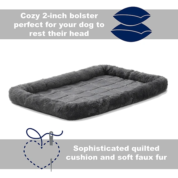 QuietTime Bolster Bed Plush Gray Dog 22"