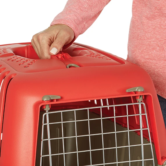 Spree Pet Carrier Plastic with Wire Door Red 19"