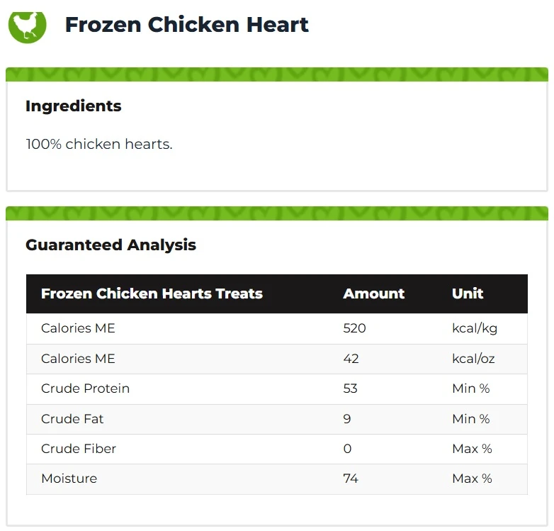 Raw Rewards Frozen Raw Chicken Hearts Treats for Dogs & Cats 12 oz