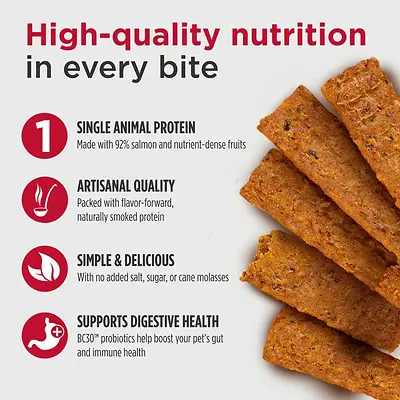 Jerky Strips Salmon with Strawberries Recipe Treats for Dogs 5 oz
