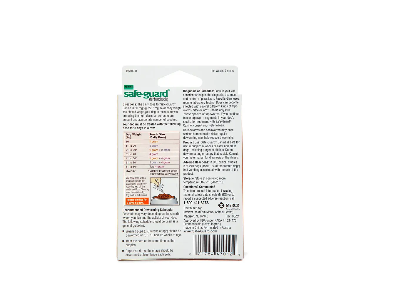 Canine Dewormer (fenbendazole) 3-Day Treatment for 10 lb Dog