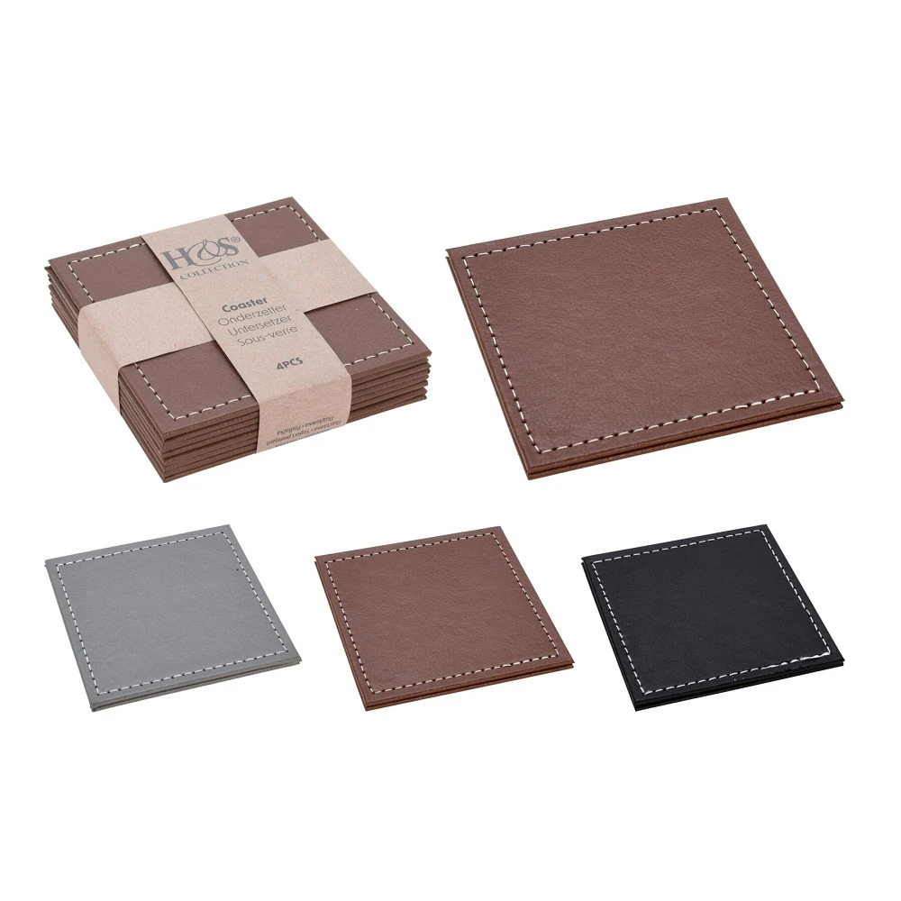 COASTER PU 4PCS 10X10CM - 3 ASSORTED