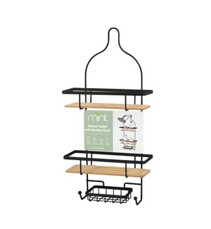MATTE BLACK SHOWER CADDY BAMBOO