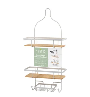 MATTE WHITE SHOWER CADDY BAMBOO