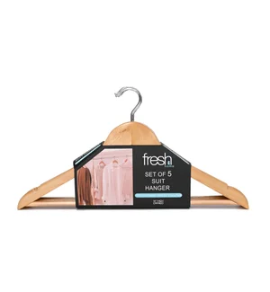 GLOSS NATURAL/CHROME S/5 WOOD SUIT HANGERS