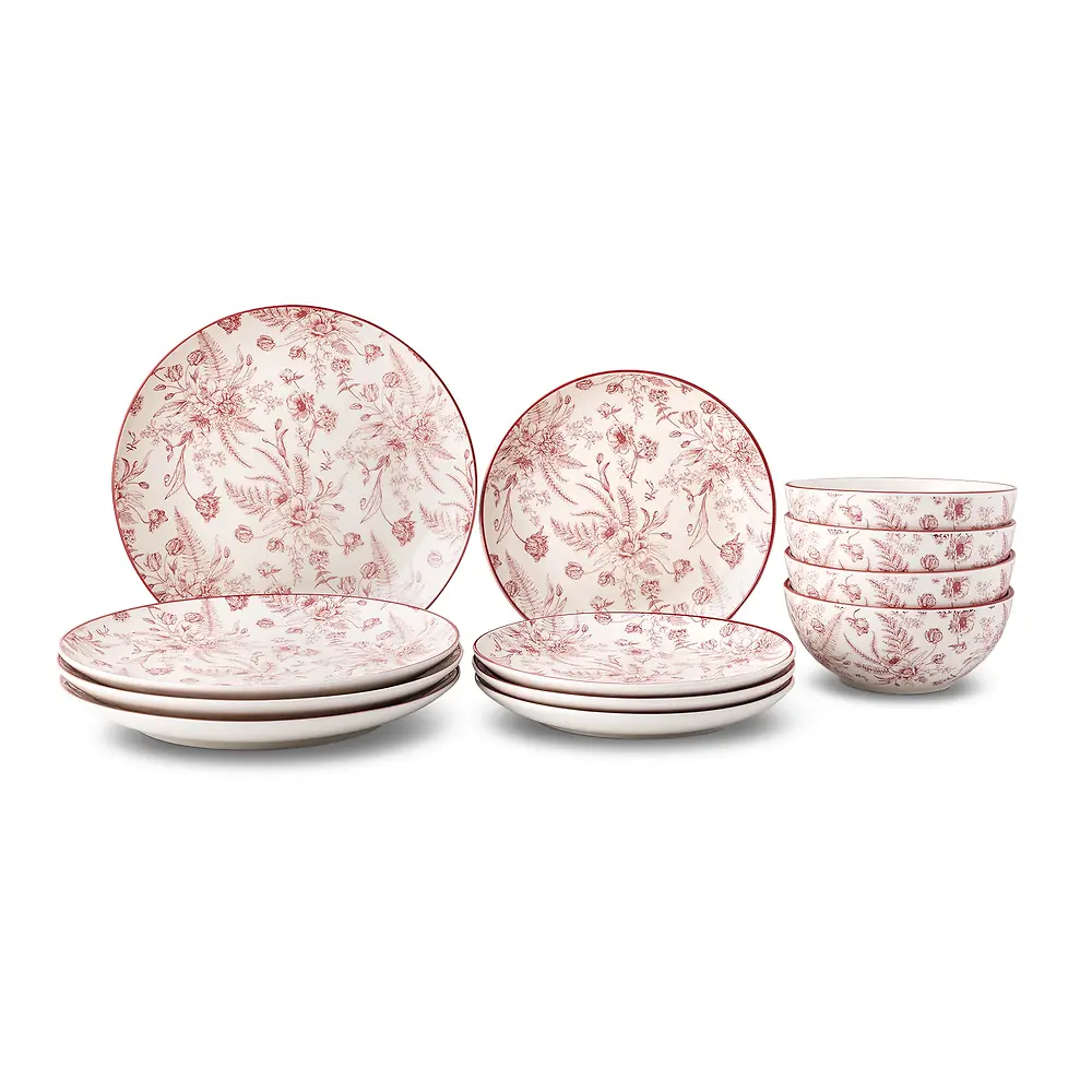 12PC TOILE DINNERWARE SET PINK