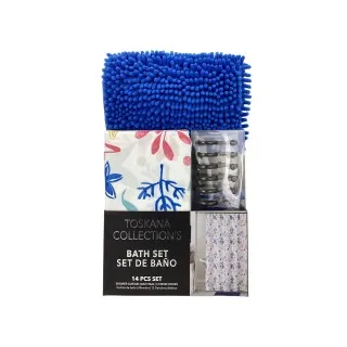 1PC PRINTED MICROFIBER SHOWER CURT W/ MAT
