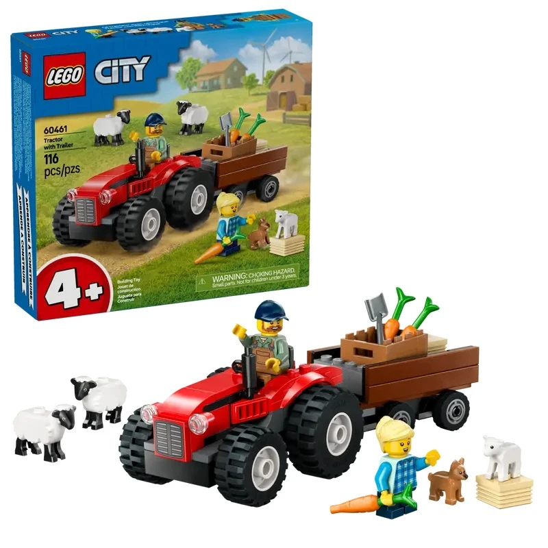 City Red Farm Tractor with Trailer & Sheep 116 pc | Age 4+