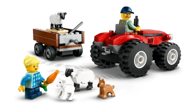 City Red Farm Tractor with Trailer & Sheep 116 pc | Age 4+