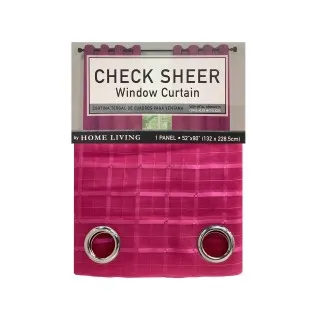 1PC SOLID PLAID WINDOW CURTAIN - PINK