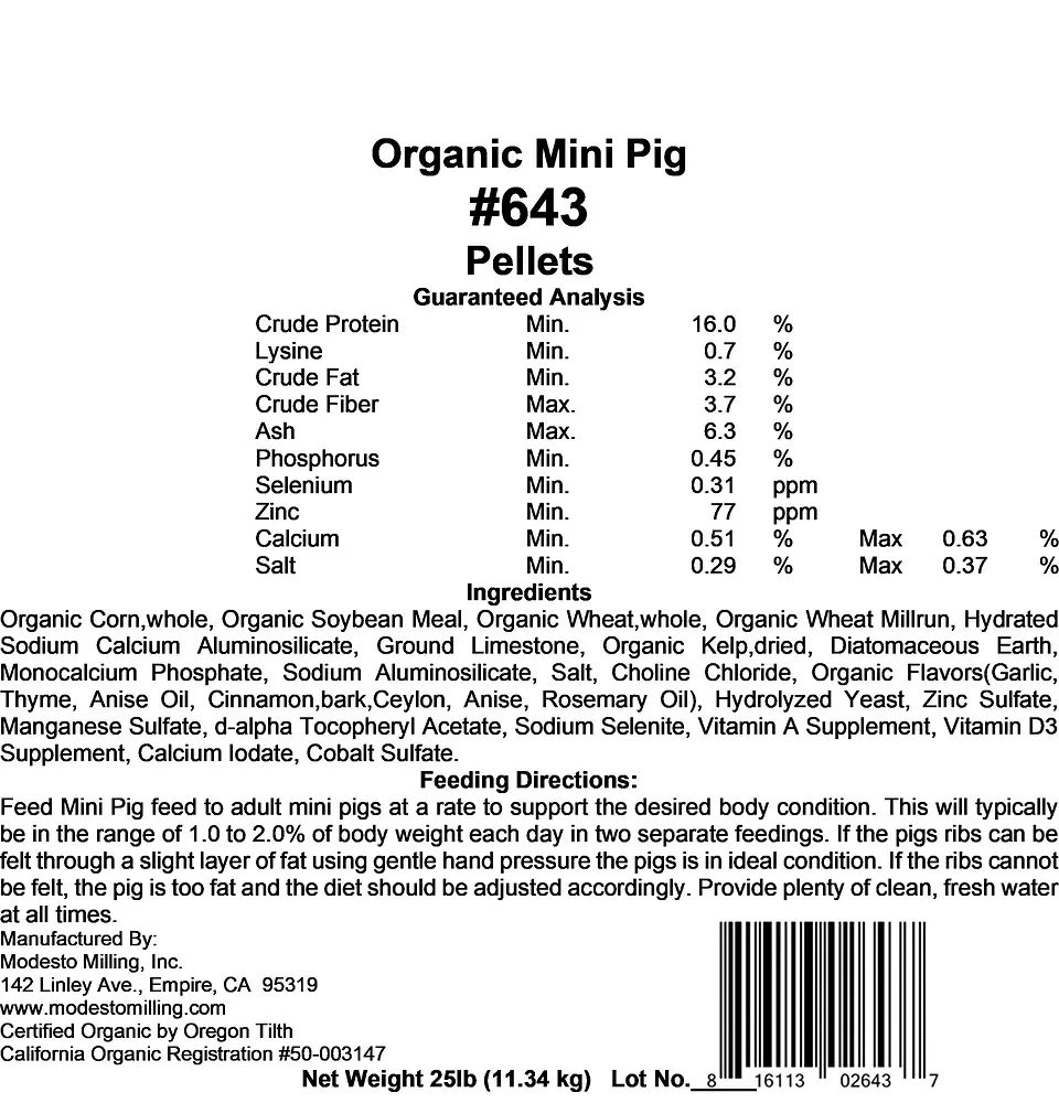 Organic Mini Pig Pellets 25 lb