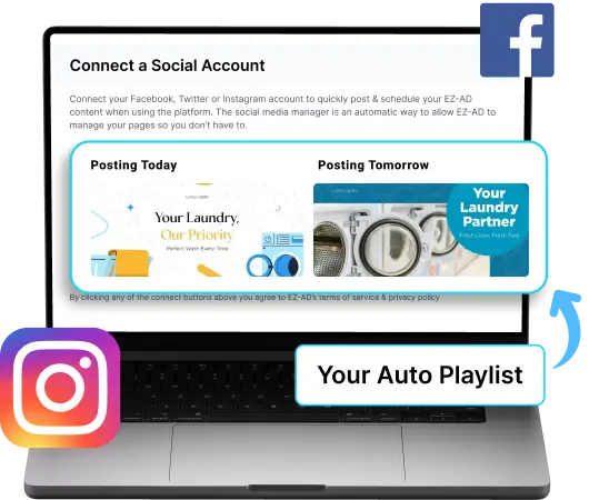 EZ-AD TV Digital Signage for laundromat with social media connectivity