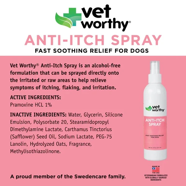 Anti Itch Spray Fast Soothing Relief for Dogs 8 oz
