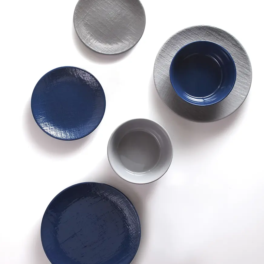 12PC - GREY LINEN EMBOSSED - DINNERSET