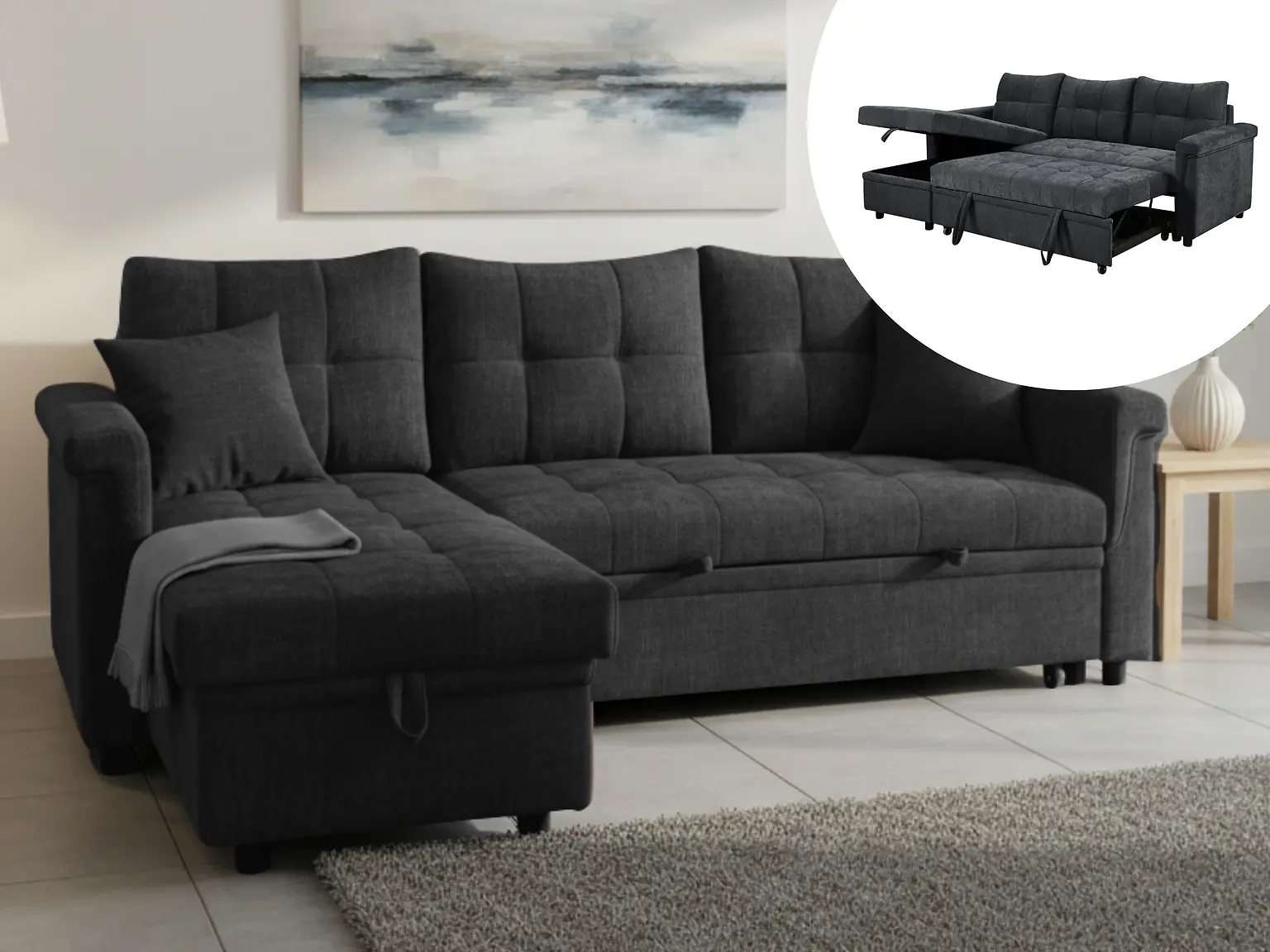Two-seater - Pull Out Sofa Bed With Chaise Lounge
