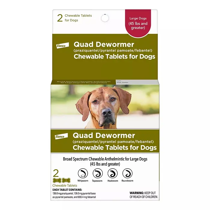 Quad Dewormer Chewable Tablets for Large Dogs Over 45 lb | 2 Tabs