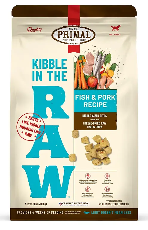 Kibble in the Raw Fish & Pork Recipe Freeze-Dried Dog Food 1.5 lb