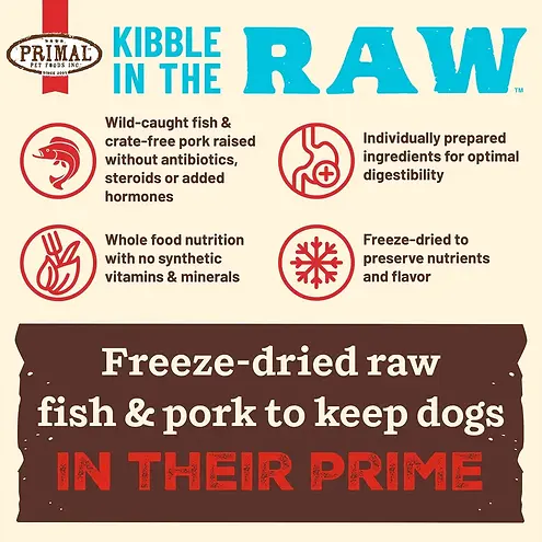 Kibble in the Raw Fish & Pork Recipe Freeze-Dried Dog Food 1.5 lb