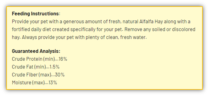 Alfalfa Hay Premium Small Animal Food 18 oz