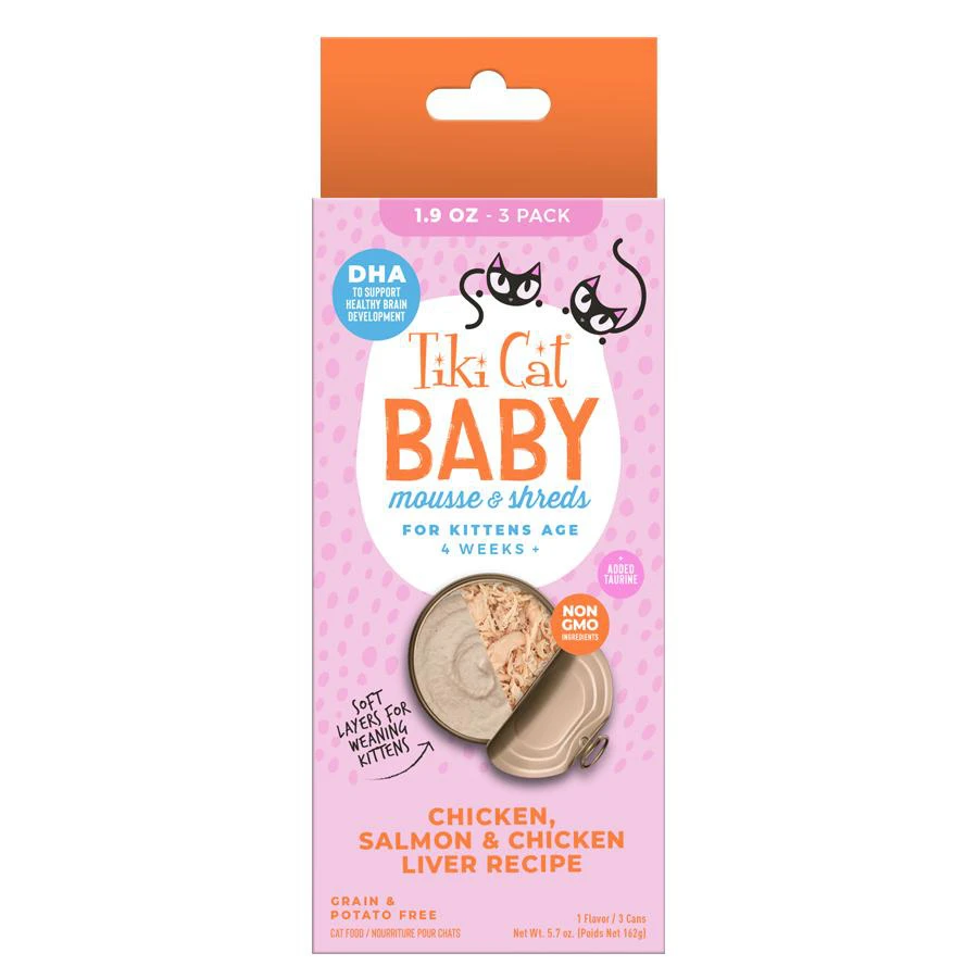 Baby Mouse & Shreds Chicken, Salmon & Chicken Liver Recipe Kitten Canned Cat Food 1.9 oz | 3 Pack