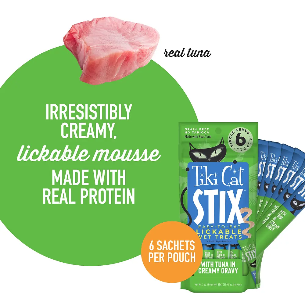 STIX Tuna in Creamy Gravy Wet Treat for Cats 3 oz | 6 Single Serve Packs