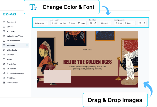 EZ-AD Digital Signage for Art Gallery with customizable options