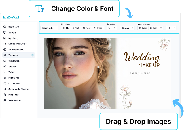 EZ-AD Tv Digital Signage for bridal salon and weddings with customizable options