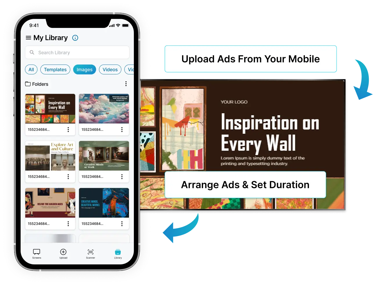 EZ-AD TV Digital Signage for Art Gallery with mobile app