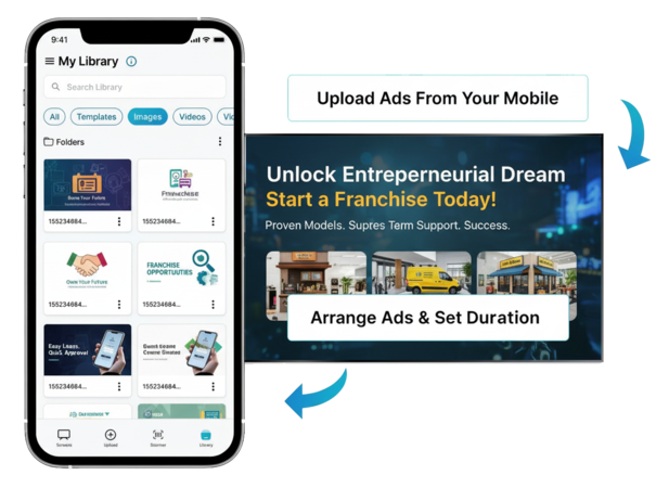 ez-ad tv digital signage for franchises with mobile app