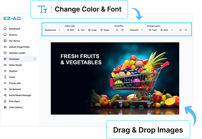 EZ-AD Tv Digital Signage for grocery stores with customizable options
