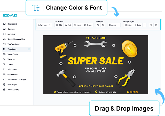 EZ-AD Digital Signage for hardware stores with customizable options