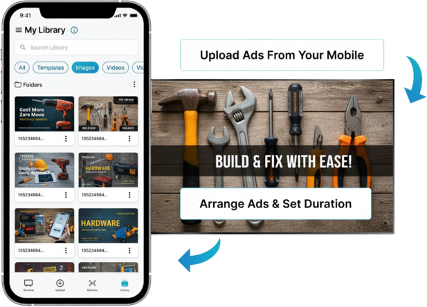 EZ-AD TV Template for hardware stores with mobile app management