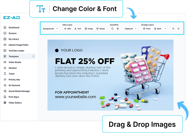 EZ-AD Digital Signage for healthcare with customizable options