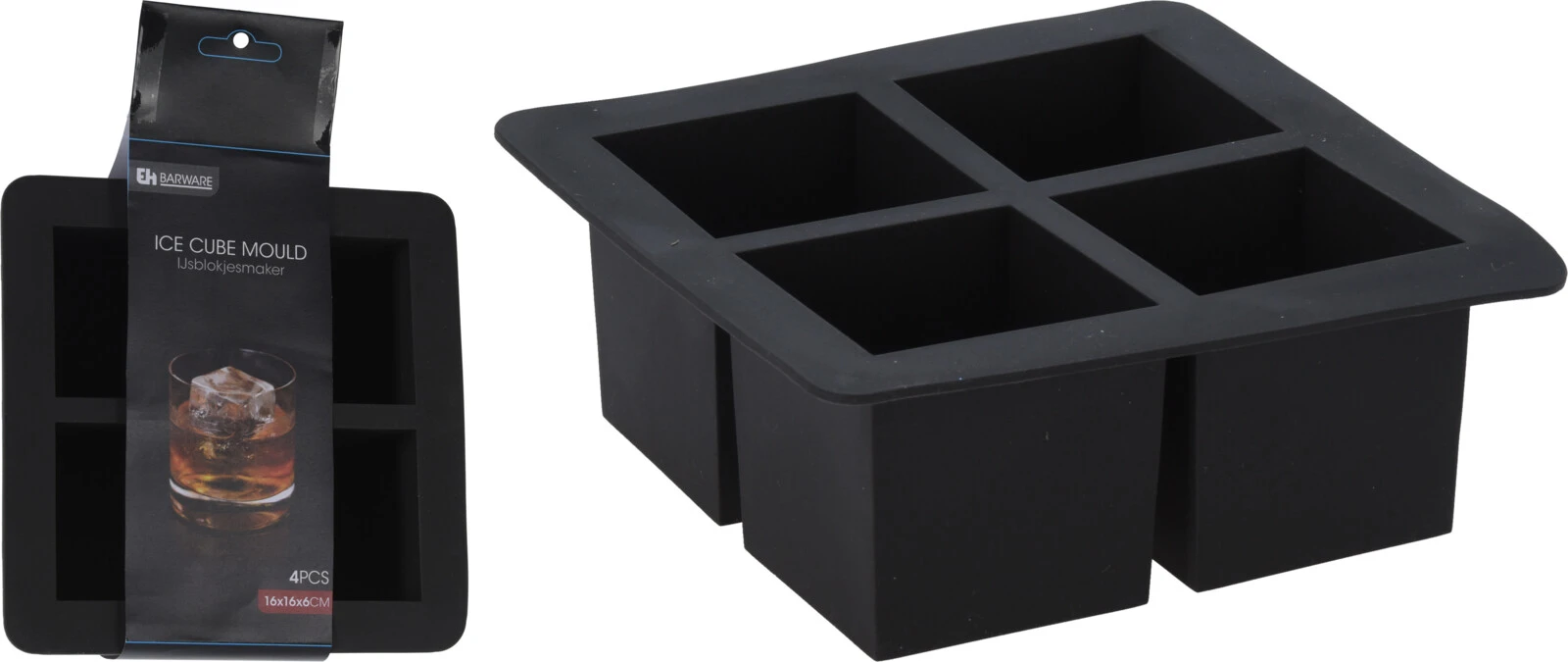 Ice Cube Tray – Large 4 Cube Mold – Flexible Silicone