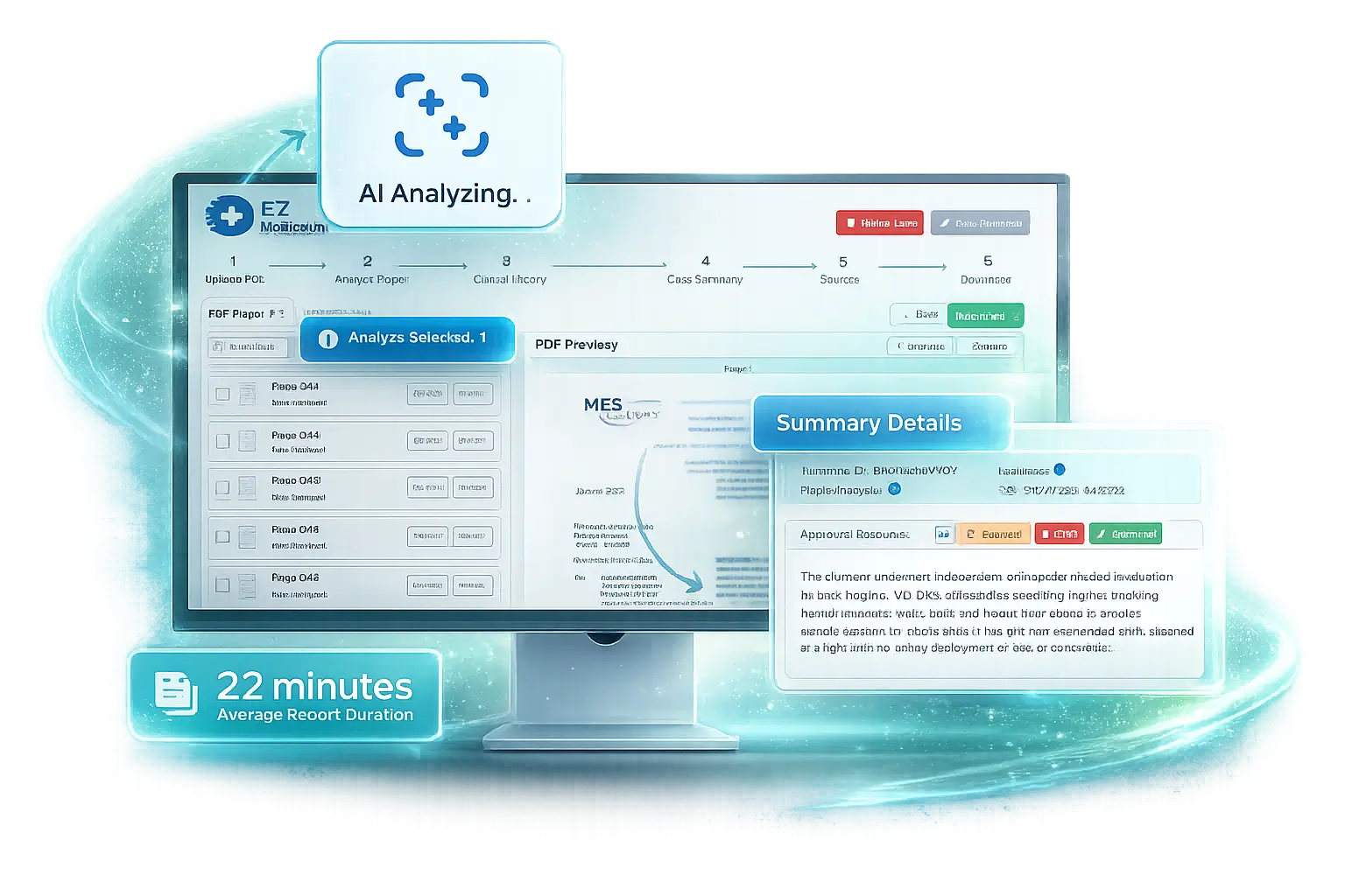 EZ-Medical AI platform interface showing AI-driven medical record review dashboard